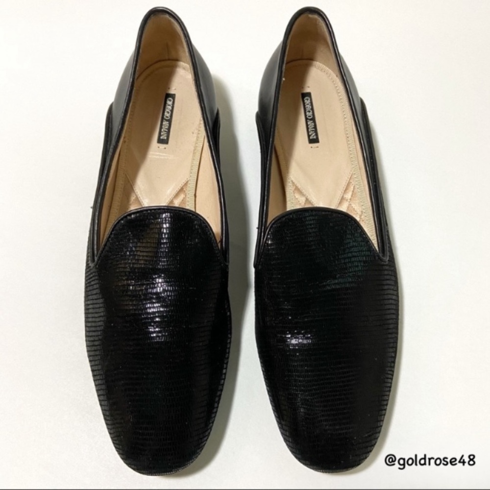 Giorgio Armani black patent leather loafers
